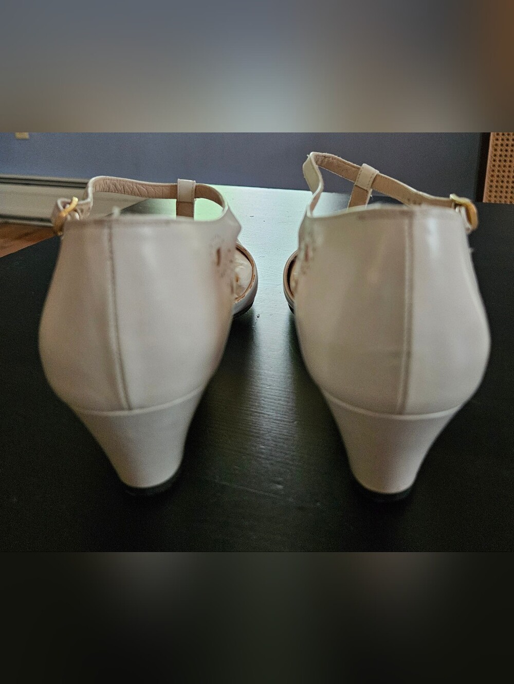 Vintage Salvatore Ferragamo White Leather T-Strap Pointed Toe Heels - Picture 3 of 7